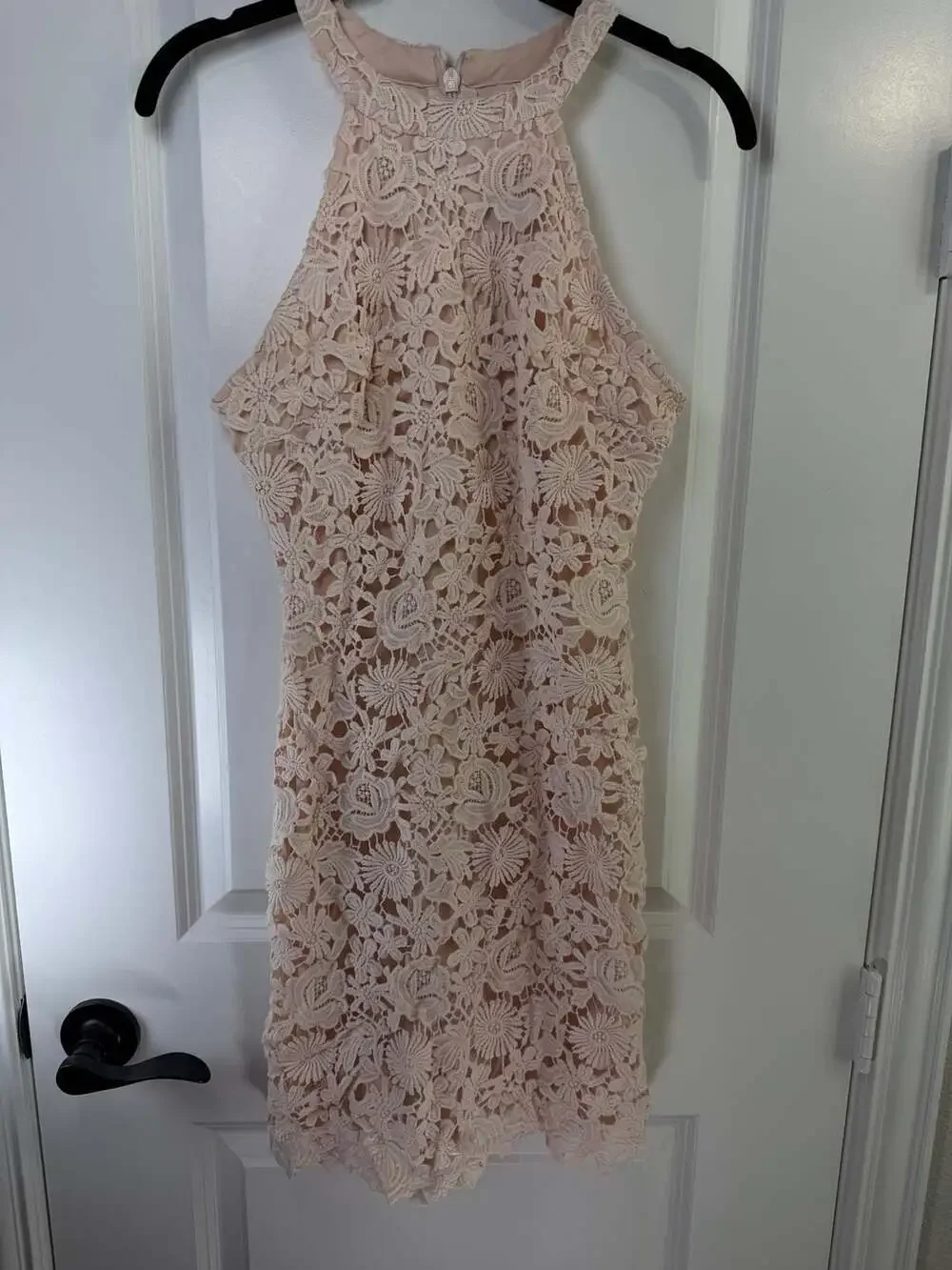 Lulus Love Poem Blush Pink Lace Halter Mini Dress Size Medium - Picture 2 of 9